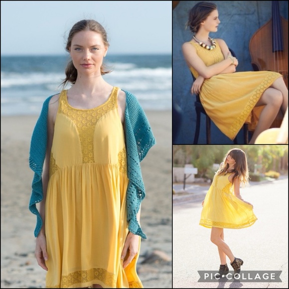 Anthro Lilka Crochet Lace Cutout Panel Bright Blue A-Line Swing Dress w/Pockets - Picture 9 of 11